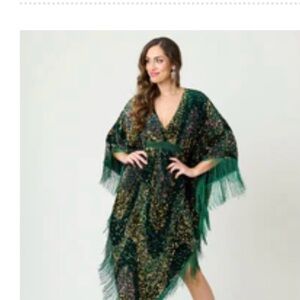 Unique Vintage Green and Gold Asymmetrical Dress